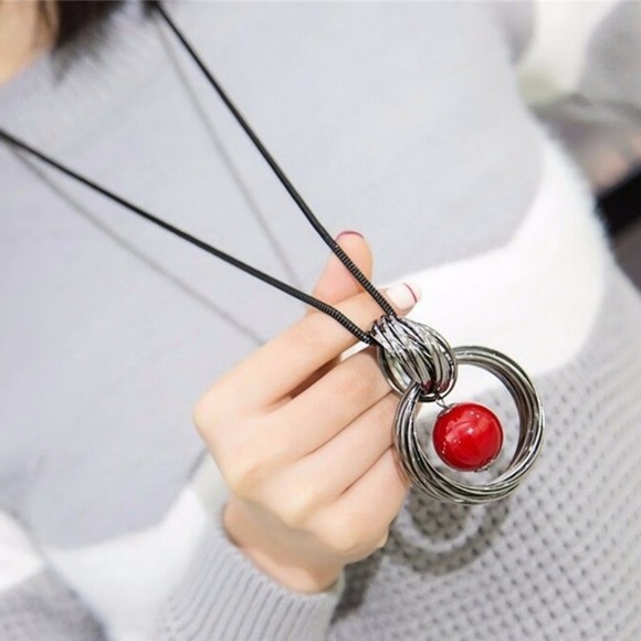 Handmade Red Ball Pendant Long Necklaces - Picture 8 of 8